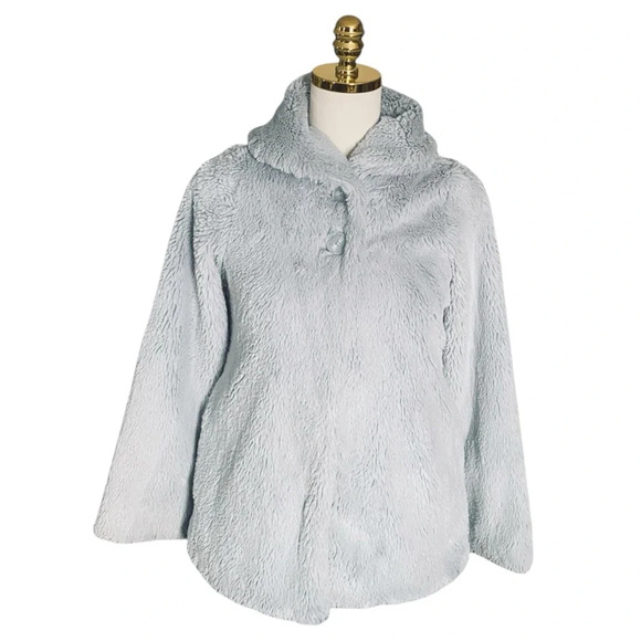 PATAGONIA | Girls Faux Fur Teddy Light Gray 2 Button Coat Size L/12 - Picture 1 of 12